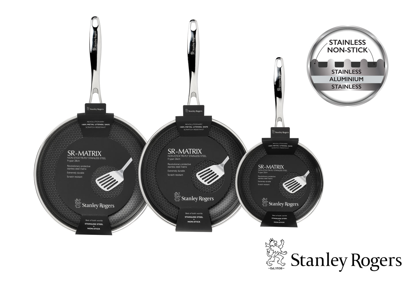 Stanley Rogers Matrix Bundle 20/26/28cm 3 Piece Frying Pan Set